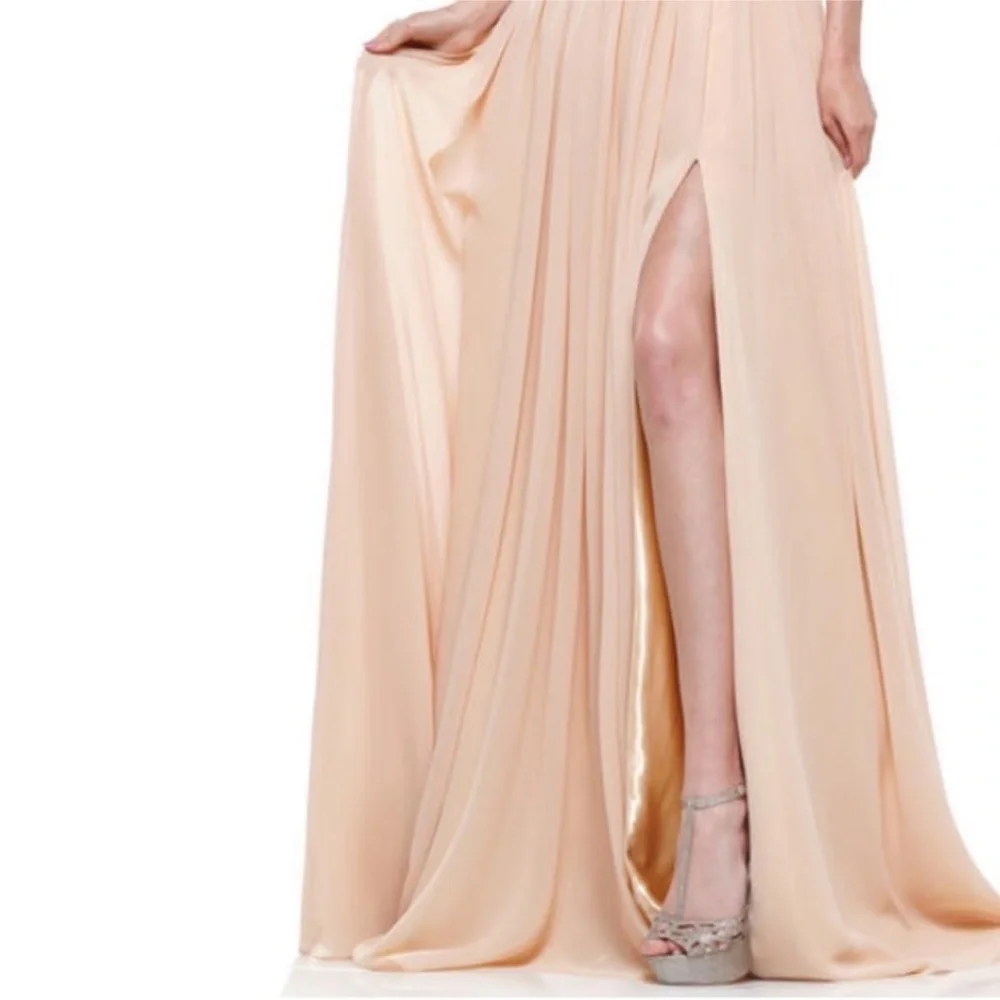 NEW COLORS SZ 12 NUDE JEWELED CHIFFON HALTER FORMAL EVENING GOWN